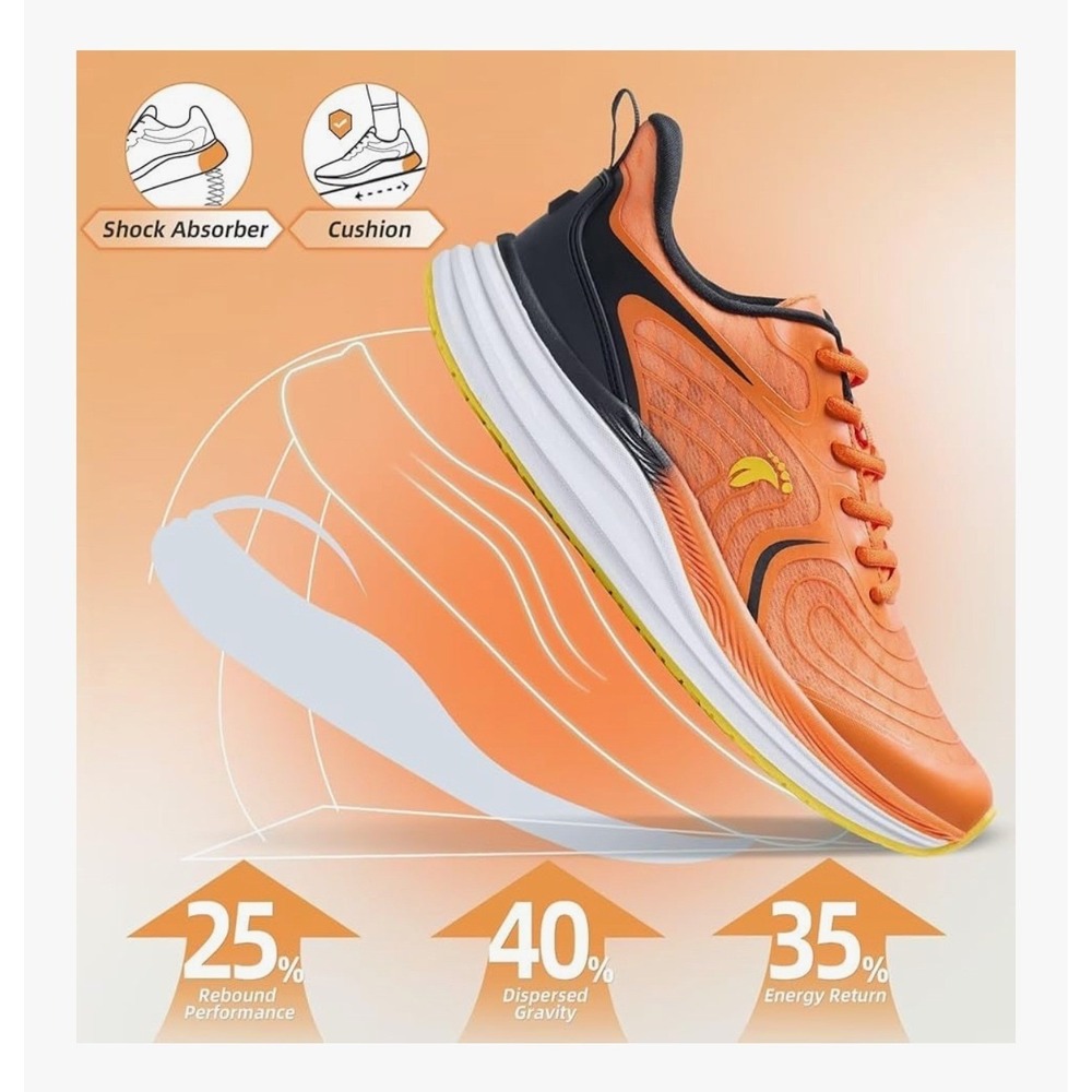 Mens Orange Running Orthopedic Shoes Mesh Fabric Arch Support Non Slip Size 8 - Picture 2 of 10
